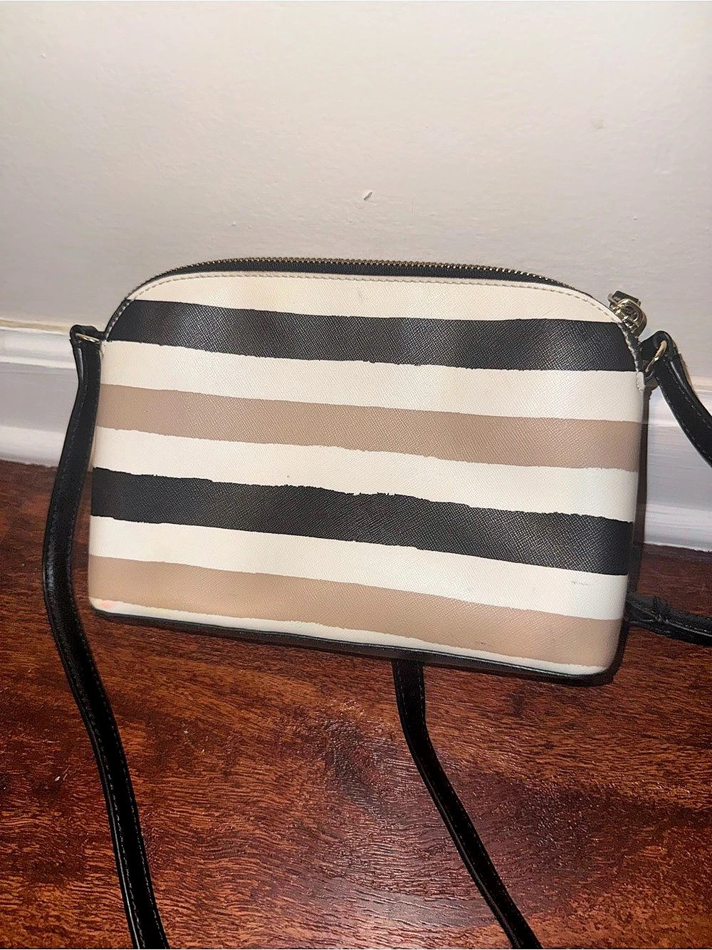 Kate Spade Striped Crossbody in Black & Beige